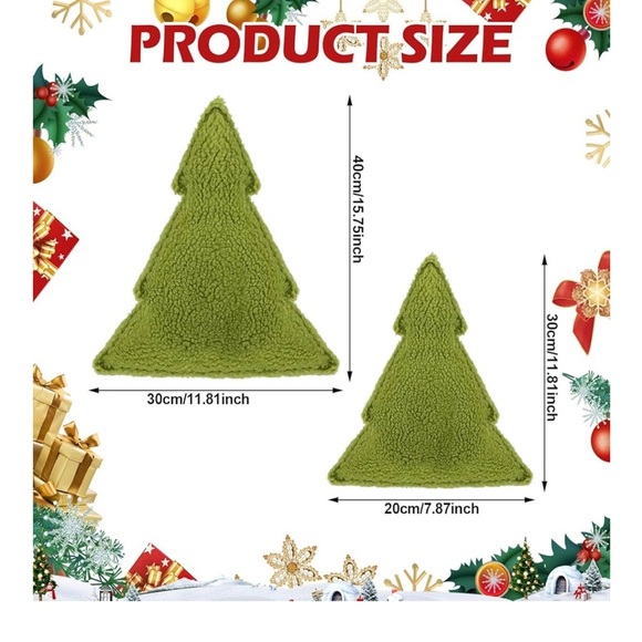🆕 Green Christmas Tree Cushion Pillow Set - Picture 2 of 5